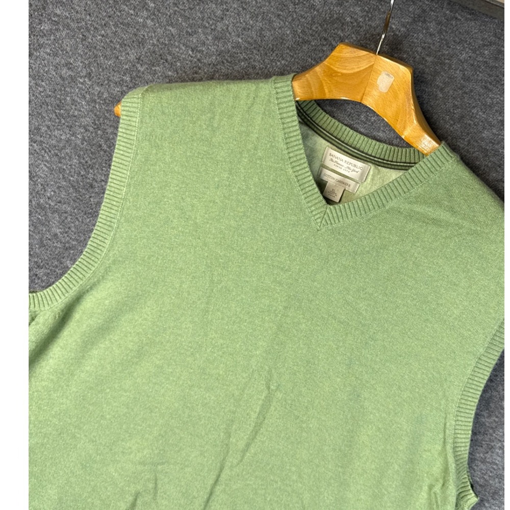 Banana Republic Green Cotton Cashmere Blend V Neck Sweater Vest Mens XL Upscale‎